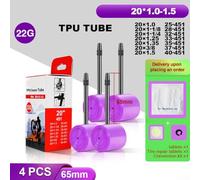 Oniissy Ultralight 22g 20 inch 451 Inner Tube for Tire, Compatible with 20x1.0-1.5 Bikes, Reinforced Valve, Purple(FV65 4PCS)