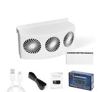 Oniissy USB Rechargeable Car Exhaust Fan with High-Speed 4000 RPM Triple Vent System, Efficient Cooling and Ventilation, Adjustable Rubber Strip Installation,(White | Power on)