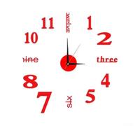 Oniissy Wall Clock Frameless DIY 3D Wall Clock Large Wall Clocks for Living Room Modern Stick on Wall Clock, DIY 3D Wall Clock, Living Room Office Decorations (16'')(red-Non-luminous)