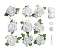 Oniissy Wedding Car Decorations Kit With White Roses Ribbon Suction Cups Flower Head Decor Set For Marriage Ceremony Vehicle Ornament