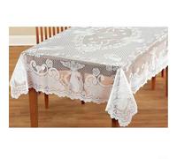 Oniissy White Lace Tablecloth with Angel Design for Wedding Party Banquet and Holiday Dinner, Polyester Material with Scalloped Edges, Available in Round 178cm and(Rectangle: 152x213cm)
