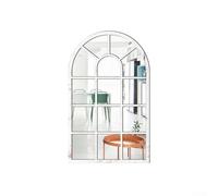 Oniissy Window Wall Mirror Wood Framed Wall Decor Vintage Rustic Arched Window Shape Mirror Sticker Decorative Farmhouse Entry Mirrors 27X42cm For Bathroom Bedroom(White)