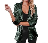 Oniissy Women's Evening Sparkle Sequins Open Front Long Sleeve Blazer Jacket,Dazzling Long Sleeve Sequin Jacket for Women for Any Party Wardrobe(L Dark Green)