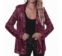 Oniissy Women's Evening Sparkle Sequins Open Front Long Sleeve Blazer Jacket,Dazzling Long Sleeve Sequin Jacket for Women for Any Party Wardrobe(S Claret)