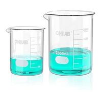 ONiLAB 1000ml/2000ml Glass Beaker Set, 3.3 Borosilicate, Low Form, Round Bottom, Type I Class A