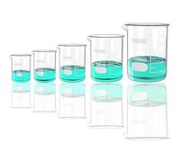 ONiLAB Glass Measuring Beaker Set 50ml 100ml 250ml 500ml 1000ml(Pack of 5) 3.3 Boro Griffin Low Form with Printed Graduation Scientific Glassware for Laboratories, Classrooms or Home Use