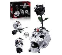 ONIMISC Skull Black Rose Flower Building Set, 3 in 1 Gothic Horror Decor Botanical Artificial Flowers Collection Toys, Ideal Home Office Decoration & Christmas Valentine's Day Gifts for Adults, Women