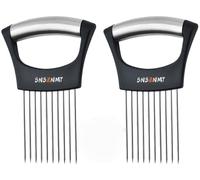 Onion Holder for Slicing, 2024 Upgrade Stainless Steel Onion Slice Holder Lemon Slicer Vegetable Cutter, Food Slicer Assistant Tool for Slicing Fruit, Onion, Potato, Tomato and Meat (2 Pack)