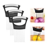Onion Holder for Slicing, 2025 New Stainless Steel Onion Slice Holder Lemon Slicer Vegetable Cutter, Kitchen Gadgets Chopper Slicing Assistant Tool for Meat, Onion, Tomato, Potato (3 Pcs)