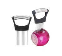 Onion Holder for Slicing, Stainless Steel Slicer Onion Cutter for Slicing, Vegetable Cutter for Potato and Tomato, Lemon Avocados, Eggs, Food Slicer Assistant Tool (2 PCS) (Green)