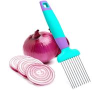 Onion Holder for Slicing WIth Long handle,Stainless Steel Needle for Slicing and Storage of Avocados Lemon Potato Tomato Carrots Eggs and Other Vegetable Stalking Fork kitchen gadgets tool (blue)