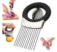 Onion Holder & Lemon Slicer Cutter Tool - Stainless Steel Vegetable & Fruit Slicing Assistant for Easy, Safe Cutting (Silver)