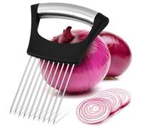 Onion Slicer Holder-Sharp Stainless Steel Food Slicer Assistant Tool for Slicing Watermelon Lemon Potato Tomato Carrots and Meat Stalking, Dishwasher Safe