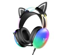 ONITOON Cat Ear Gaming Headset with Microphone, RGB Rainbow Lighting, Surround Sound, 3.5mm Wired Over-Ear Headphones for PC/PS4/PS5/Switch/Laptop, Lightweight and Adjustable Headband