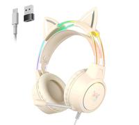 ONITOON Cat Ear Headphones with Microphone, RGB LED Light Surround Sound, Wired Gaming Headset for Laptop/Tablet/Switch/Phone,Type C Cable & USB-A Adpater