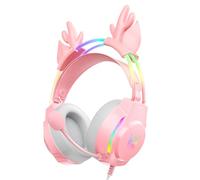 ONITOON Gaming Headset with Microphone, Deer Ears Headphones for PC Laptop PS4 PS5 Xbox Switch, Rainbow RGB Lighting & Virtual Surround Sound, 3.5mm Over Ear Headphones, Ergonomic