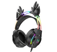 ONITOON Gaming Headset with Microphone, Deer Ears Headphones for PC Laptop PS4 PS5 Xbox Switch, Rainbow RGB Lighting & Virtual Surround Sound, 3.5mm Over Ear Headphones, Ergonomic