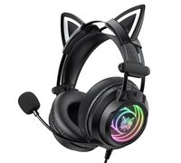 ONITOON Gaming Headset with Microphone, Detachable Cat Ears, Abyssal Mirror RGB Light, 50 MM Drivers Surround Sound, Lightweight Gaming Headphones for PC/Laptop/PS4/PS5/Switch