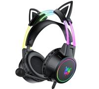 ONITOON Lightweight Gaming Headset,Removable Cat Ears, Gradient RGB Light, Wired Headphone for PC/Mac/PS4/PS5/Xbox One/Switch/Phone, Virtual Surround Sound, Noise Cancelling Mic