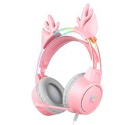 ONITOON Lightweight Gaming Headset with Detachable Deer Ears, RGB Lighting, Wired Over Ear Headphones with Mic for PC, PS4, PS5, Xbox, Switch, Stereo Surround Sound, Self-Adjusting Headband