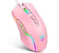 ONITOON Pink Wired Gaming Mouse, USB Optical Computer Mice with RGB Backlit, 6 Adjustable DPI Up to 6400, Ergonomic and Cute Girls Mouse with 7 Programmable Buttons for PC/Laptop/Windows/Mac