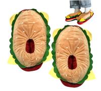 OnIUeZky 1Pair Burger Slippers Thermal Hamburger Slippers Cute Cartoon Novelty Slippers Non-slip Fleece-lined Plush Funny Slippers for Women
