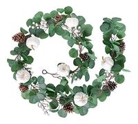 OnIUeZky 1PC Autumn White Pumpkin Garland 6.23Ft Fall Artificial Eucalyptus Garland with 2 Hooks Pine Cone Fake Green Leaves Greenery Hanging Decoration for Wedding Backdrop Door Table Decor