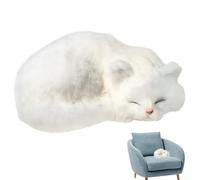 OnIUeZky 1PC Realistic Cat Cute Sleeping Cat Plush Simulated Artificial Faux Fur Cat Doll Decorative Detailed Fake Cat Photography Prop, White