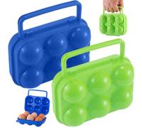 OnIUeZky 2PCS Folding Egg Carrier, 6 Grids Each, Plastic, Blue+Green, Square, Minimalist, Camping Egg Holder
