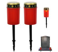 OnIUeZky 2PCS Solar Grave Lights Waterproof Solar Cemetery Lights for Grave Flameless Solar Memorial Lights Outdoor Stake Lights for Grave Decorations Memorial Gifts Red