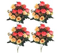 OnIUeZky 4 Bunches Cemetery Flowers for Grave, Fake Roses 11.8'' Artificial Flowers for Graves 12 Flower Heads Silk Memorial Flowers for Grave Vase Cemetery Decor Orange