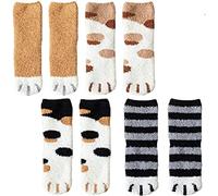 OnIUeZky 4 Pairs Winter Cat Claws Cute Thick Warm Sleep Floor Socks,Cat Paw Slipper Socks for Girls,Women
