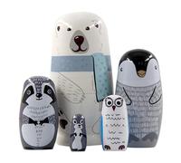 OnIUeZky 5PCS Russian Dolls, Nesting Wooden Stacking Dolls, 5-Tier Cute Educational Traditional for Home Decor, Kids and Adults, White Bear