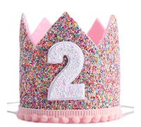 OnIUeZky Baby Girls 2nd Birthday Party Hat Adjustable Sparkle Tiara Headbands Baby's Birthday Props..