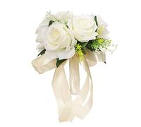 OnIUeZky Bridal Bouque Wedding Hand Bouquet Bridal Holding Artificial Rose Flower Silk Flower Bouquet with Ribbon for Wedding Supply White..