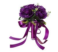 OnIUeZky Bridal Bouque Wedding Hand Bouquet Bridal Holding Artificial Rose Flower Silk Flower Bouquet with Ribbon for Wedding Supply Purple..