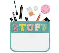 OnIUeZky Chenille Letter Bag Clear Flat Stuff Bag Makeup Pouch Multi-Purpose Cosmetic Bags with Zipper for Women Travel Gym Beach