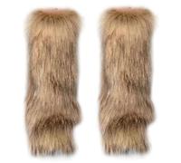 OnIUeZky Faux Furry Leg Warmers 1 Pair 15.7 Inch Fuzzy Leg Warmers for Womens Winter Warm Fur Boot Cuffs Covers for Christmas, Halloween, Hippie Costume Brown.