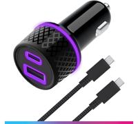 Oniverse Adaptateur allume cigare 60W, double port USB-C USB-A - Chargeur voiture Switch 2, Switch, OLED, Lite, PC, Android, 1.5 Mètre, Charge Intelligente GaN, Câble tressé détachable USB-C inclus