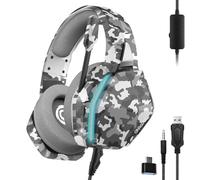 Oniverse Gaming Headset compatible with Xbox PS5 PS4 Switch PC Mac with Adjustable Mic, LED, 50 mm Speakers, Breathable Fabric Pads, Nebula Wired Stereo Gamer Headset (Urban Camo/Grey)