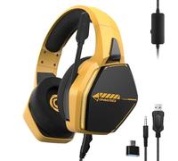 Oniverse Gaming Headset compatible with Xbox PS5 PS4 Switch PC Mac with Adjustable Mic, LED, 50 mm Speakers, Breathable Fabric Pads, Nebula Wired Stereo Gamer Headset (SolarFire Yellow/Orange)