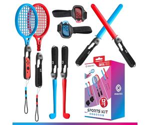 Oniverse Nintendo Switch Sports Accessories Bundle, 12 in 1 kit for Nintendo Switch sports, Tennis racket, Chambara swords, Golf clubs, Leg strap, Wrist strap and universal grip for Joy-Con controller