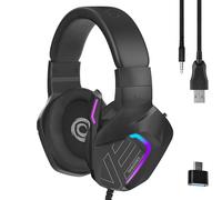 Oniverse Wired Gaming Headset with Adjustable Microphone, Compatible with PS5 PS4 Switch Xbox PC Mac, LED Gaming Headset, 50mm Speakers Comfortable and Breathable, Wired Jack - Meteor (Carbon Black)