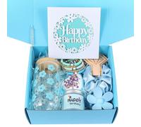 ONIYEA Birthday Gift for Teen Girls, 7 Cute Gifts with Tasks, Happy Birthday Gift Ideas,Trendy Preppy Stuff for Teen Girls, Christmas, Cute Daisy Aesthetic Glass Cups Tumbler Gifts Set 7pcs (Blue)