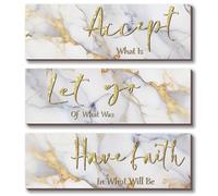 ONIZHITY 3 Pcs Large White and Gold Bathroom Decor Wall Art - Accept Let Go Have Faith Marble Style Versatile Accessories for Bedroom Living Room Office (16x5)