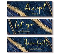 ONIZHITY 3 Pcs Navy Blue Gold Wall Decor - Large Marble Style Versatile Home Art for Motivation - Bedroom, Living Room, Office (16x5)