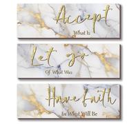 ONIZHITY 3 Pcs White and Gold Bathroom Wall Decor - Accept Let Go Have Faith Marble Style Versatile Accessories for Bedroom Living Room Office (12x4)