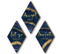 ONIZHITY 3Pcs Blue And Gold Bathroom Decor Gold Wall Decor with Accept Let Go Have Faith Quote Rustic Vintage Farmhouse Wooden Hanging Signs for Women Home Laundry Living Bedroom(12x7)
