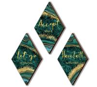 ONIZHITY 3Pcs Green Gold Bathroom Decor Green Gold Wall Decor with Accept Let Go Have Faith Quote Rustic Vintage Farmhouse Wooden Hanging Signs for Home Laundry Living Bedroom(12x7 inch)