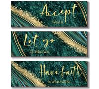 ONIZHITY 3Pcs Green & Gold Wall Decor - 'Accept Let Go Have Faith' Quote - Marble Style - Versatile Home Art for Motivation - Bedroom, Living Room, Office (Green Gold 12x4")